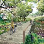 Pedestrians will be able to get up close and personal with the restored Waller Creek ecosystem. Rendering of Palm Park by Michael Van Valkenburgh Associates