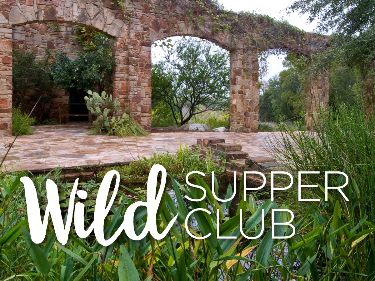 Wild Supper Club logo over a photo of the entrance pond and aqueduct.